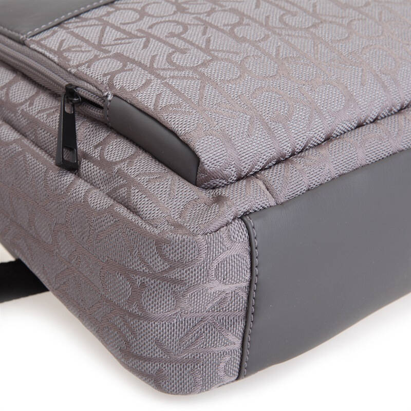 > calvin klein ck 卡文克莱 男士帆布配皮经典暗纹logo灰色商务时尚