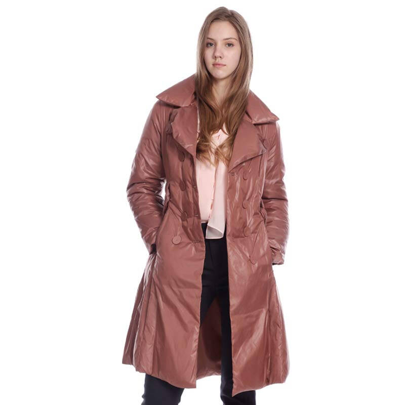 玫瑰褐红/灰米色经典长款羽绒服』卡利亚里冬款收腰型长款外套1409044