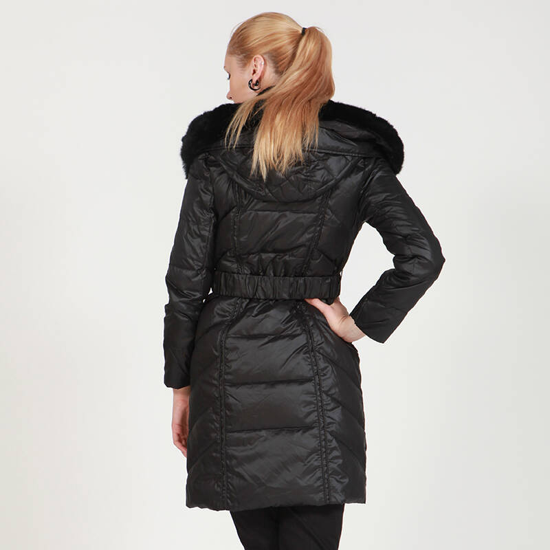 飞雁 罗纹大衣 羽绒服101008711 黑色 155