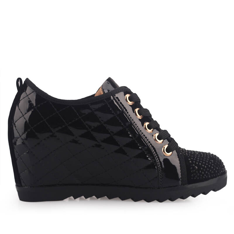 春秋季新款糖果色内增高女鞋 水钻漆皮女单鞋休闲鞋 kbn1207 黑色 35