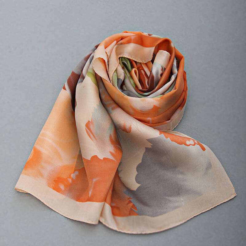 圣诞狂欢季anerli安尔利秋冬新款丝巾女式雀翎印花桑蚕丝长巾围巾bca