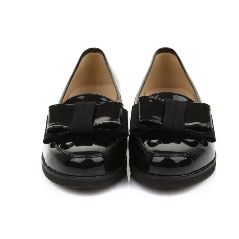 图米娜 2014秋季新款 糖果色平底平跟蝴蝶结漆皮单鞋k7267 黑色 39