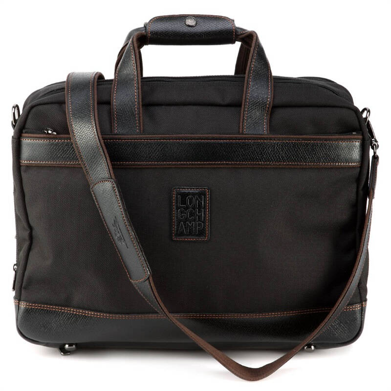 longchamp 珑骧 男款黑色织物手提肩背两用包 1488080 001 xy 京东