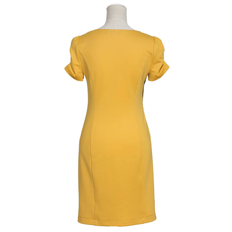 2013夏季新款女装 欧美风修身蕾丝黄色堆褶裙子 短袖连衣裙20s3077