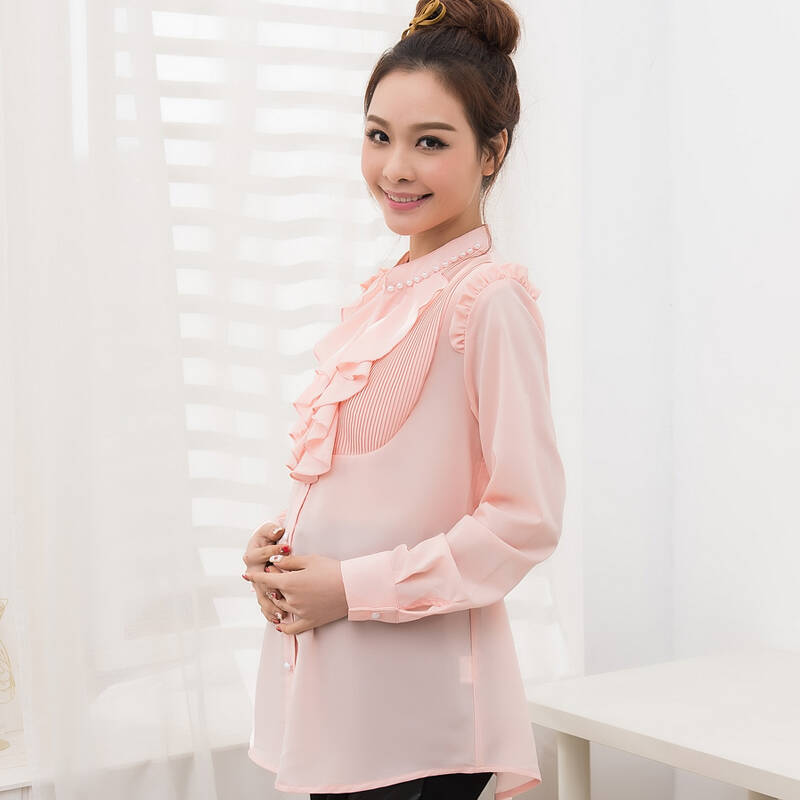 孕妇装 孕妇装秋装 孕妇 雪纺衬衫 孕妇雪纺长袖上衣 粉色 l - 京东