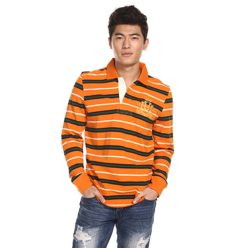 罗宾汉/rh 男款间条polo t恤|263a506 灰桔-227 l