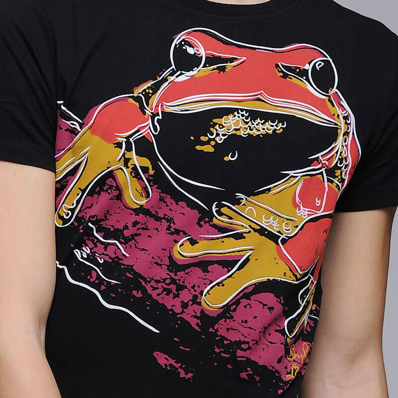 利郎l2 时尚休闲青蛙图案纯棉舒适圆领男士修身短袖t恤 黑色221245411