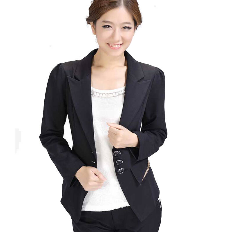 优歌(youge)五一特价春款新款女士时尚大码修身三粒扣长袖西服 黑色 m