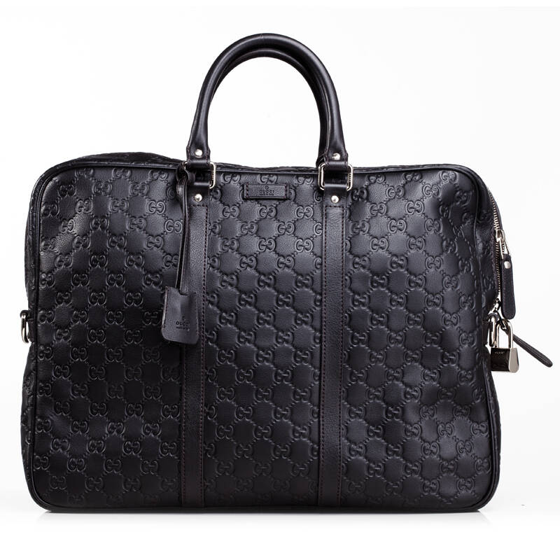 gucci古驰 男士棕色双g压纹牛皮公文包208463