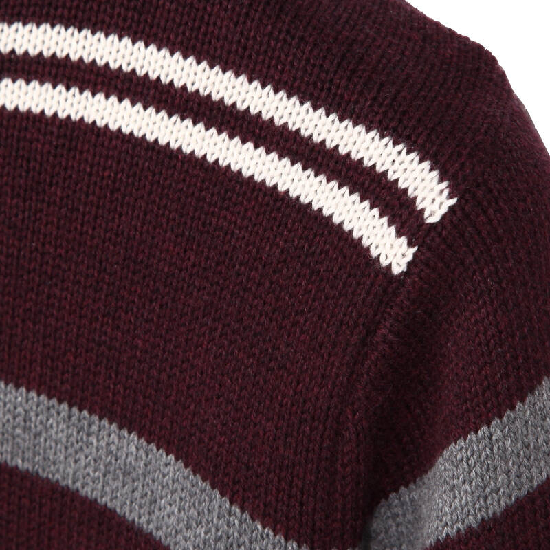 bossini堡狮龙 男装横间立领半开筒全棉线衣 110665070 41深李子色 m