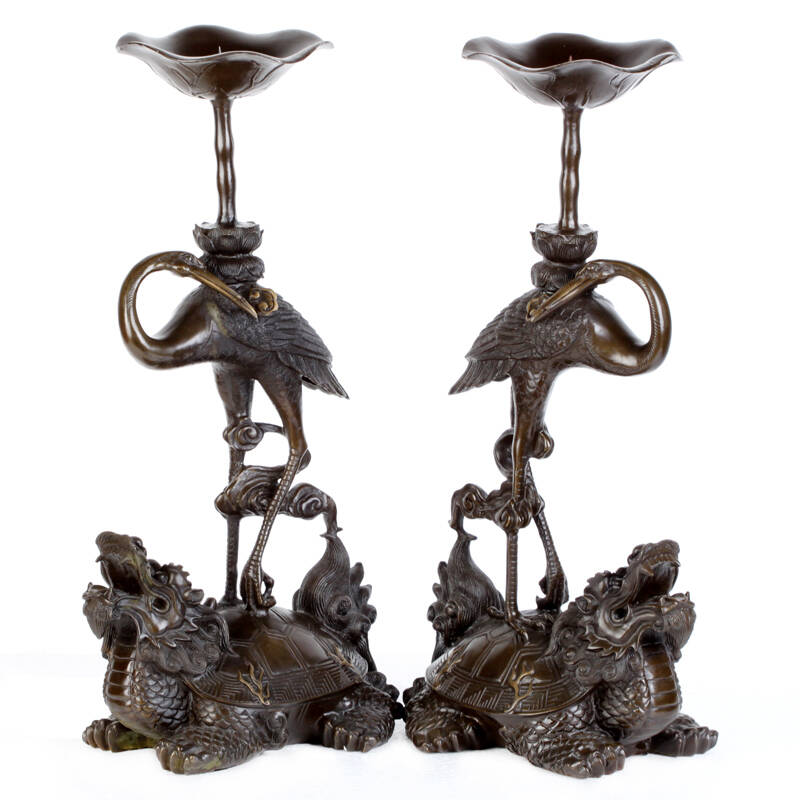 吉善缘 龟鹤烛台龙龟仙鹤佛烛台摆件 家居装饰品摆设工艺品0916