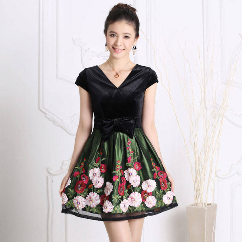 丝柏舍 2013春夏季热卖新款时尚百搭甜美公主气质连衣裙016940 绿色 l