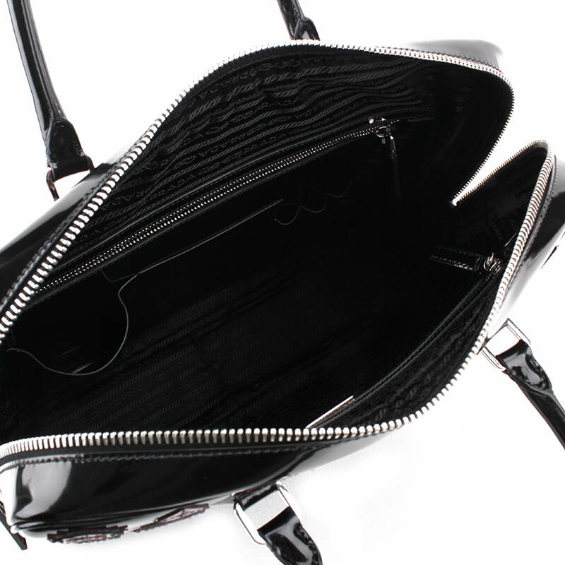 prada普拉达 中性漆皮黑色花纹手提公文包vs305s 走秀款 黑色 tu