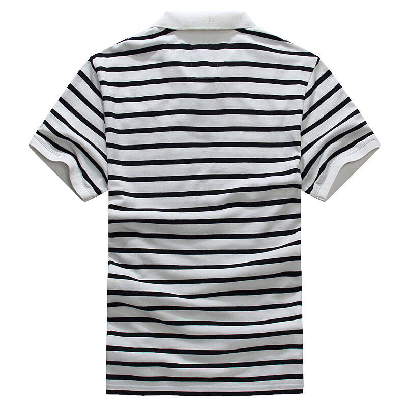 欧博ooboohk男装 夏季男士休闲短袖纯棉黑白条纹翻领polo衫保罗衫t恤