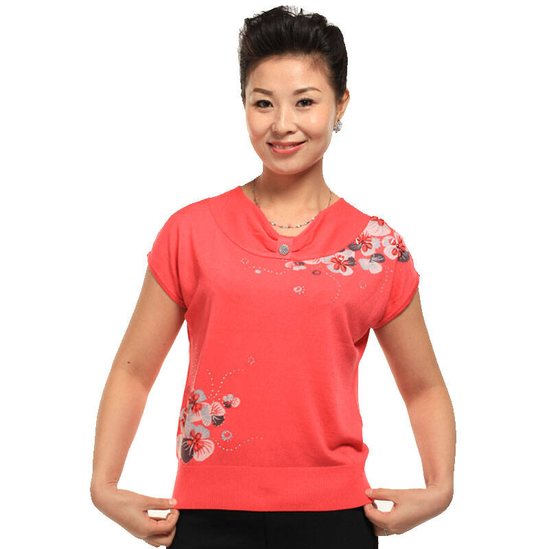 中年女装 中老年服装 气质妈妈装 短袖t恤针织衫 sm91217夕阳红 110