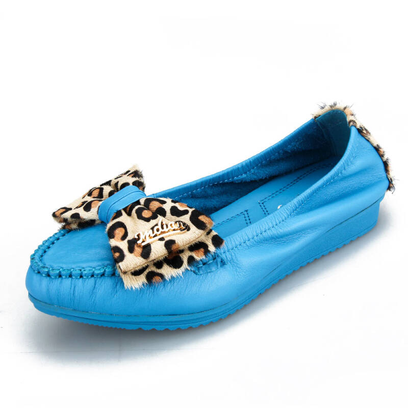 plo-cart保罗盖帝 豹纹蝴蝶结软底头层牛皮女士单鞋 31235021-36蓝色