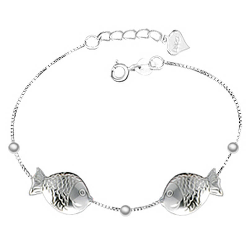 子午线 手链 女 925纯银亲嘴鱼手链 时尚可爱女友礼物 sl015