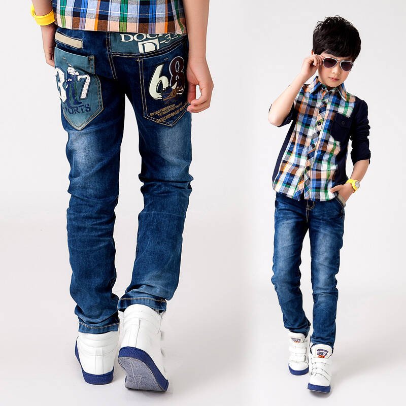 男童个性牛仔裤秋装儿童长裤韩版男大童休闲直筒裤新款童装裤子 3083