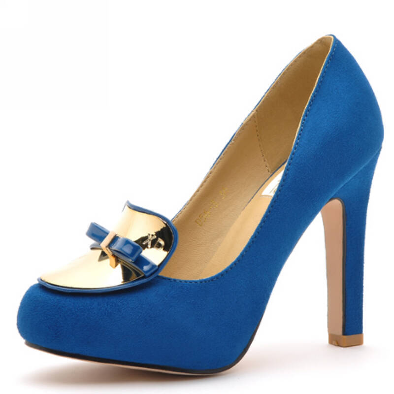 莫蕾蔻蕾/moolecole 绒面蝴蝶结超高跟细跟欧美单鞋女鞋d67-4 蓝色 39