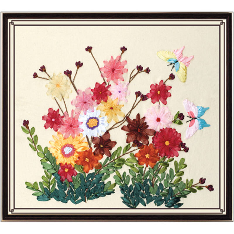 世轩丝带绣客厅挂画系列花开蝶舞45*55cm
