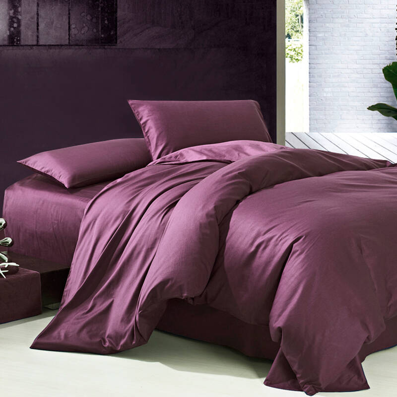 简梦家纺 床上用品全棉纯棉斜纹四件套 素色纯色四件套 雪青紫 220cm*