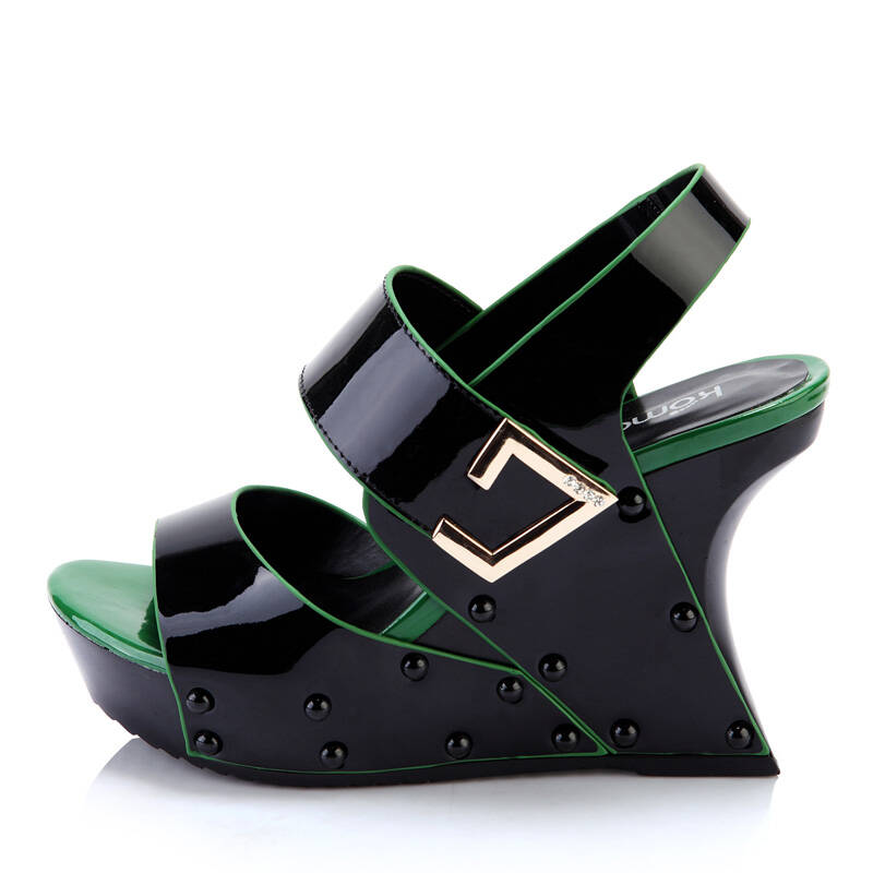 柯玛妮克 糖果色牛漆皮露趾凉鞋k18826 黑色 36