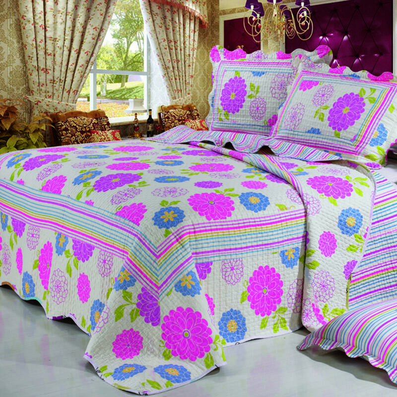 傲居家纺 全棉水洗棉床盖床裙三件套 绗缝夹棉夏凉薄被子 syf-8625