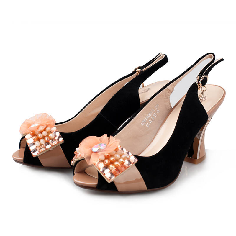 女鞋女士鱼嘴凉鞋2013夏季新款透气高跟粗跟高贵真皮鞋120080 肉色 35