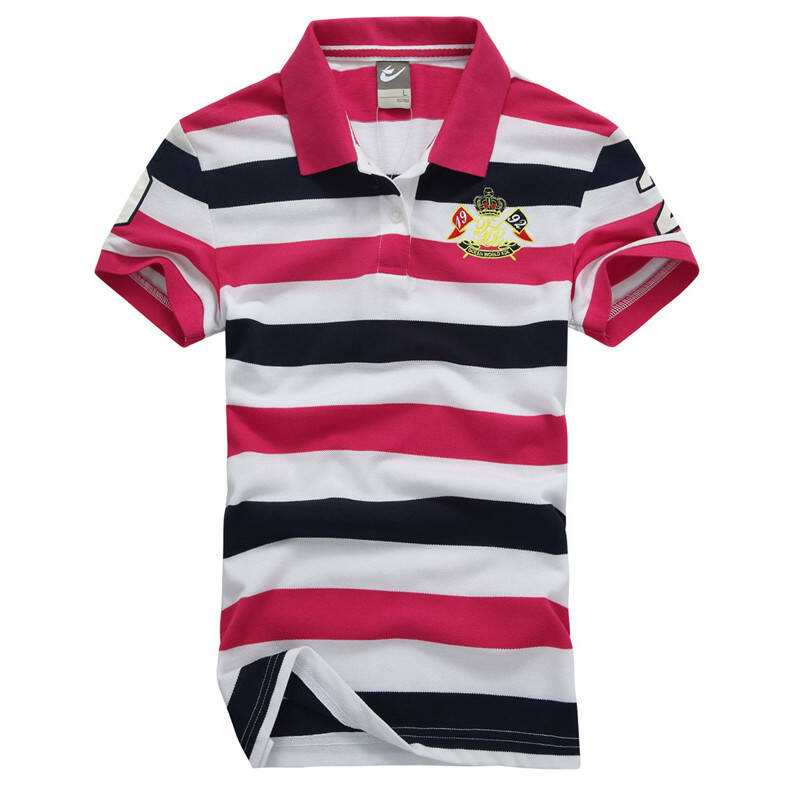 xdlong/喜得龙 海洋世界 女款夏季短袖条纹运动休闲polo 1114336 玫红