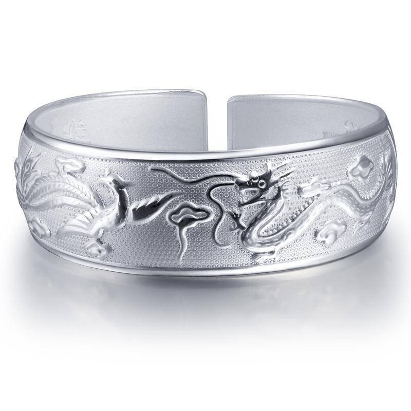 欧得利珠宝 龙凤呈祥 s999千足银手镯 老人银手镯 约42克