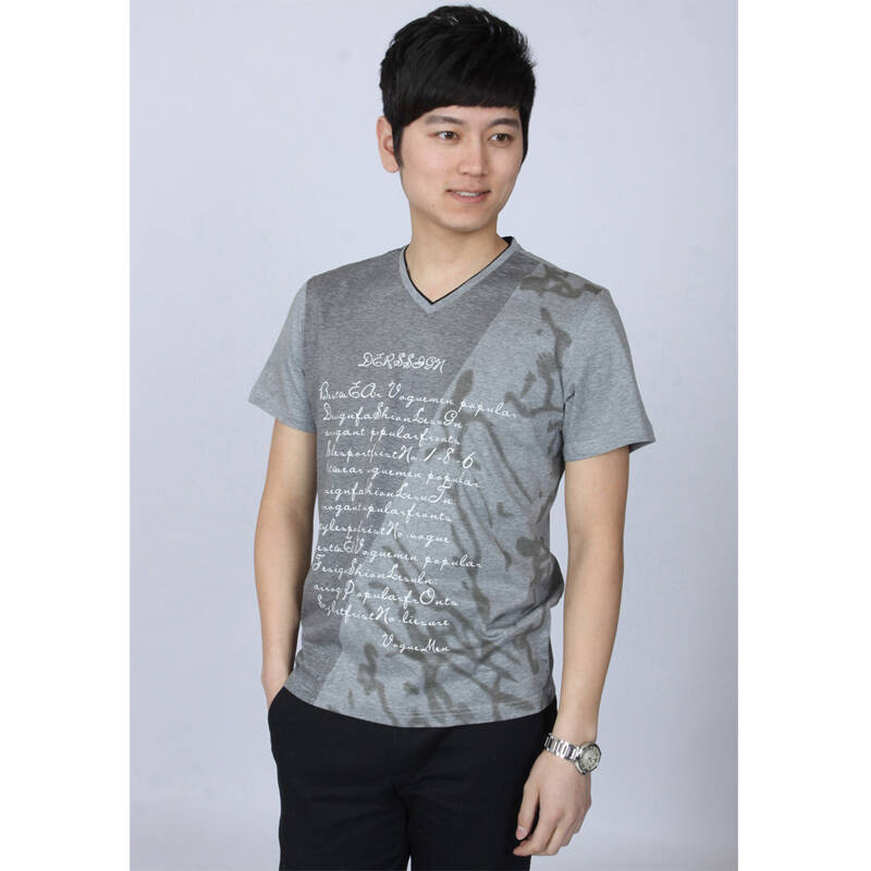 三利正品男装 13夏新 男士 v领 短袖t恤 100%丝光棉 t恤男 c2049s