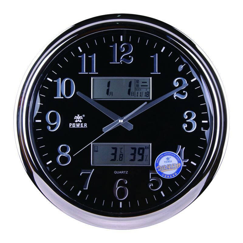 霸王power钟表led液晶显示挂钟静音石英钟0512 黑色