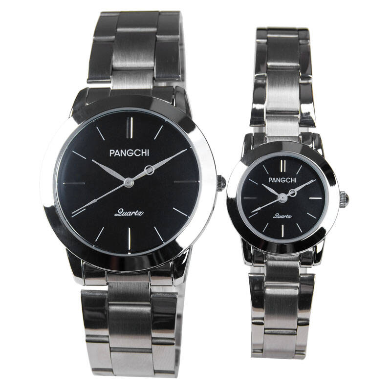 鹏志(pangchi)简约时尚情侣手表 钢带情侣对表石英表2227 黑色一对