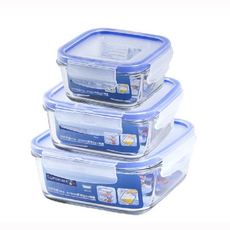 乐美雅luminarc保鲜盒 g1889 纯净全钢化玻璃密封保鲜盒正方形三件套