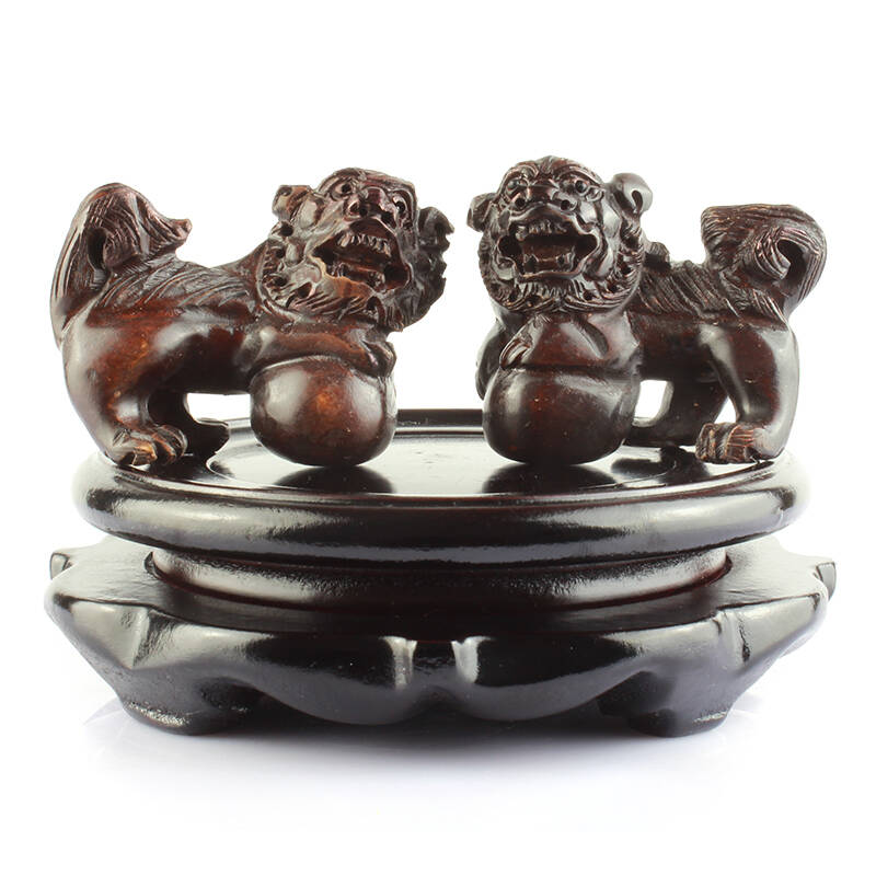 佑善阁红黑色财狮报喜灵狮助祥双狮镇塔摆件 b款一对带底座