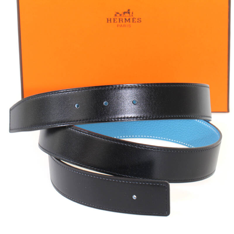 爱马仕 hermes 腰带 荔枝浅蓝光面黑 95cm