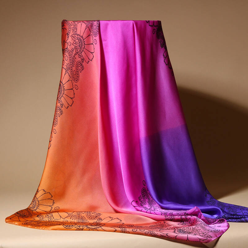 韩禾 正品高档丝绸 渐变色 长丝巾 围巾 披肩 礼盒装图腾花 t4渐变玫