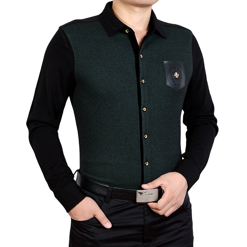 2014春装新品 威格宝男装 商务休闲衬衫 681 灰色 墨绿色 墨绿色 xl