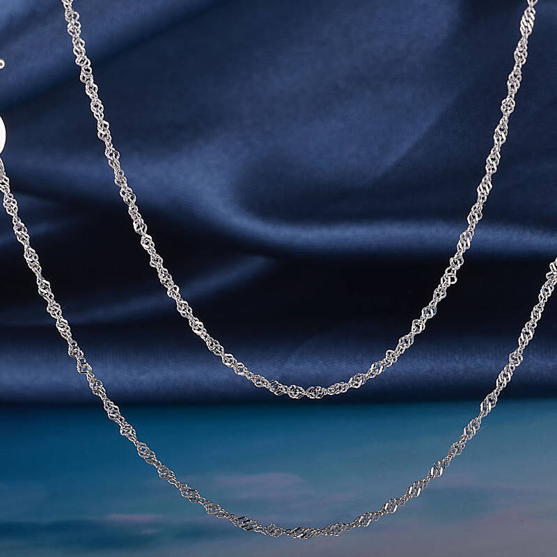 【鼎楼】s925纯银镀白金女士项链 无坠 银饰首饰品 时尚百搭款 水波纹