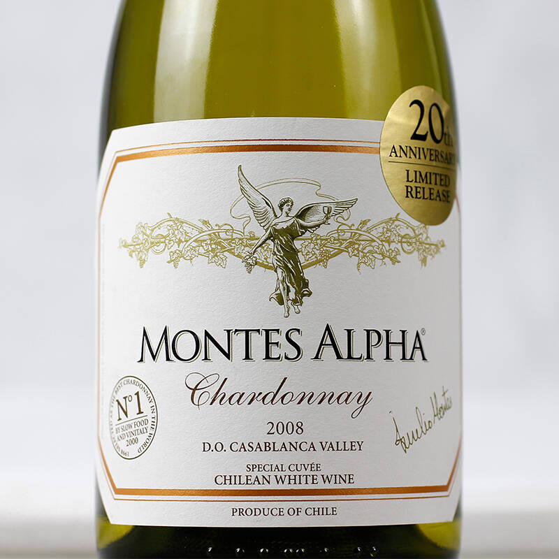 智利进口红酒 蒙特斯2008欧法莎当妮干白葡萄酒750ml