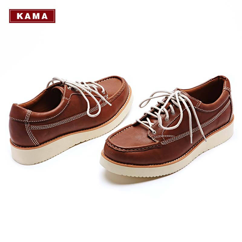 kama 卡玛 男士圆头系带纯色休闲鞋 2114006 咖啡色 43