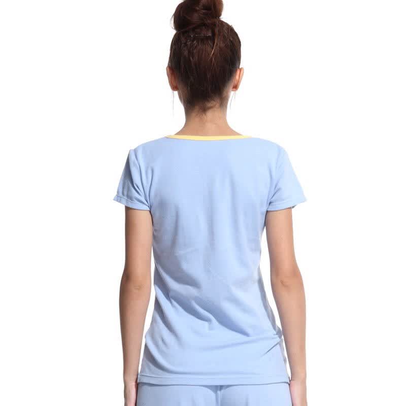 enaier 夏款上衣t恤休闲运动短袖圆领居家服女款舒适上装7101 月光蓝