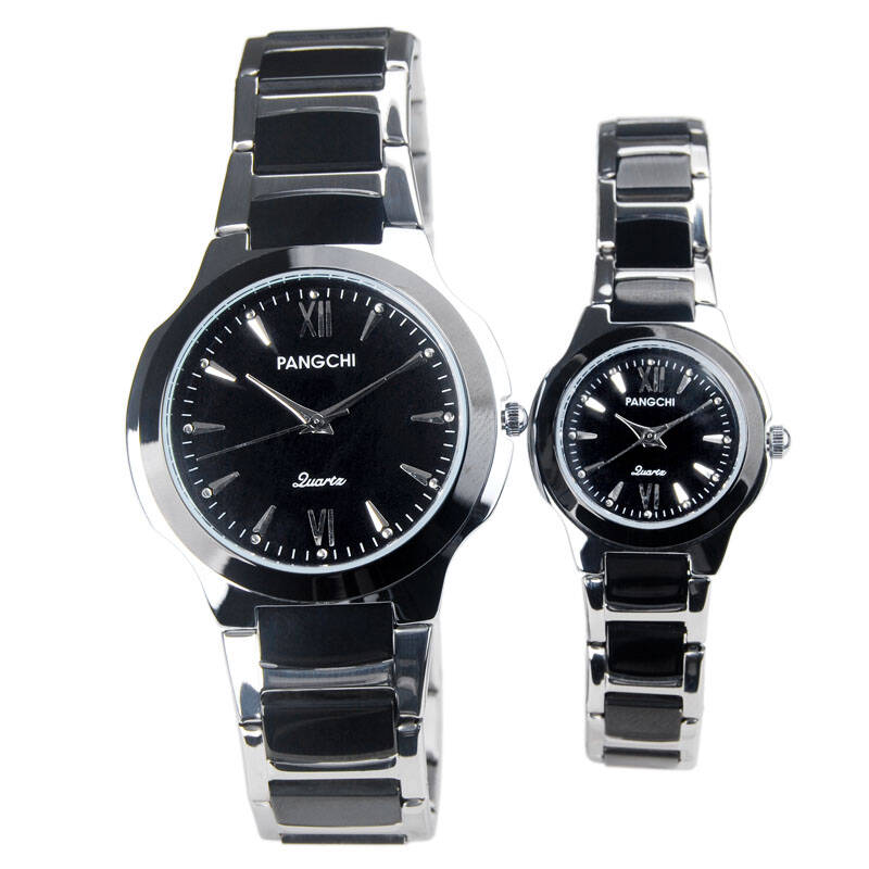 鹏志(pangchi)时尚防水情侣手表一对 钢带情侣表对表2256 间黑一对