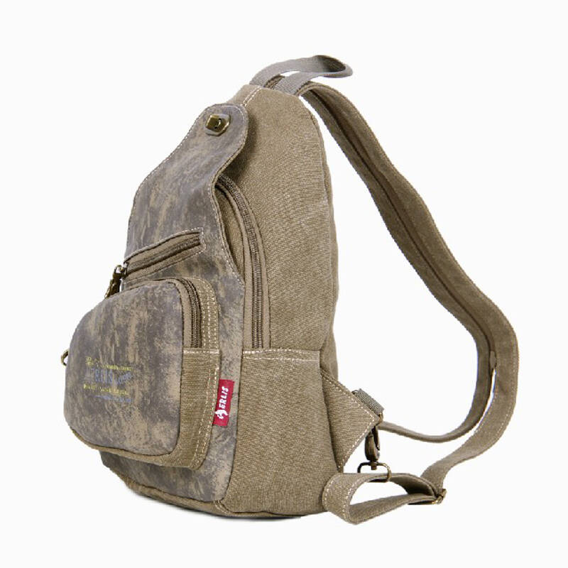 aerlis新款印花帆布胸包运动多功能男女包双肩包帆布包 卡其色