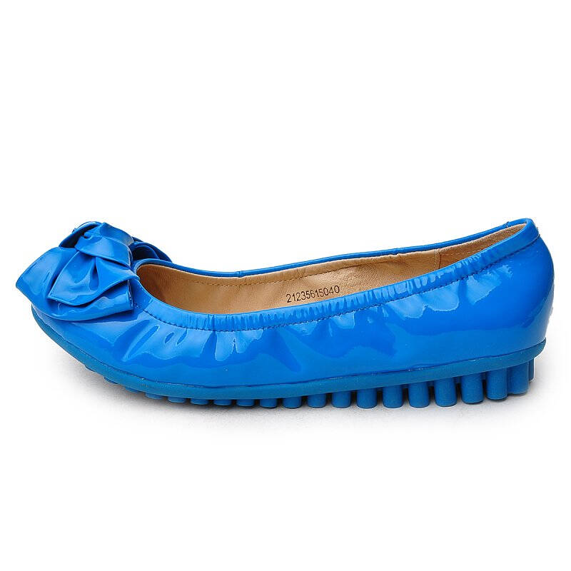 coey 21235615040 甜美蝴蝶结糖果镜牛皮柔软浅口单鞋 蓝色 35