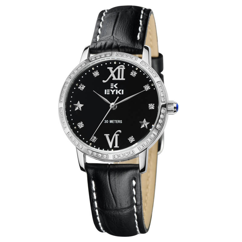 艾奇(eyki)石英表 优雅时尚女表 优质水钻皮带表 经典款型 8695 黑色
