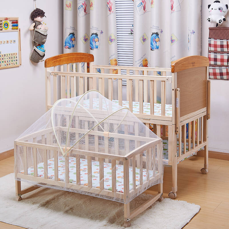 荟智 三重环保 全实木环保婴儿床 送独立摇篮童床 宫廷蚊帐