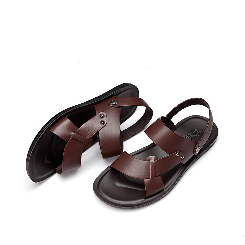 京东配送 百老路 真皮头层牛皮新款潮流夏季休闲沙滩鞋凉鞋男 128032