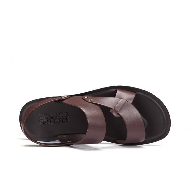 京东配送 百老路 真皮头层牛皮新款潮流夏季休闲沙滩鞋凉鞋男 128032