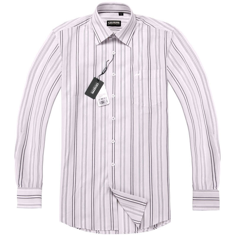 乔治白 新款男士长袖衬衫 男装商务条纹免烫衬衣 白色 44